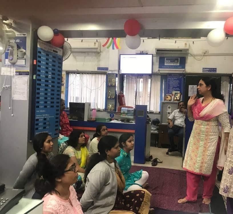 Uma Deshmukh leading a corporate pranayama workshop