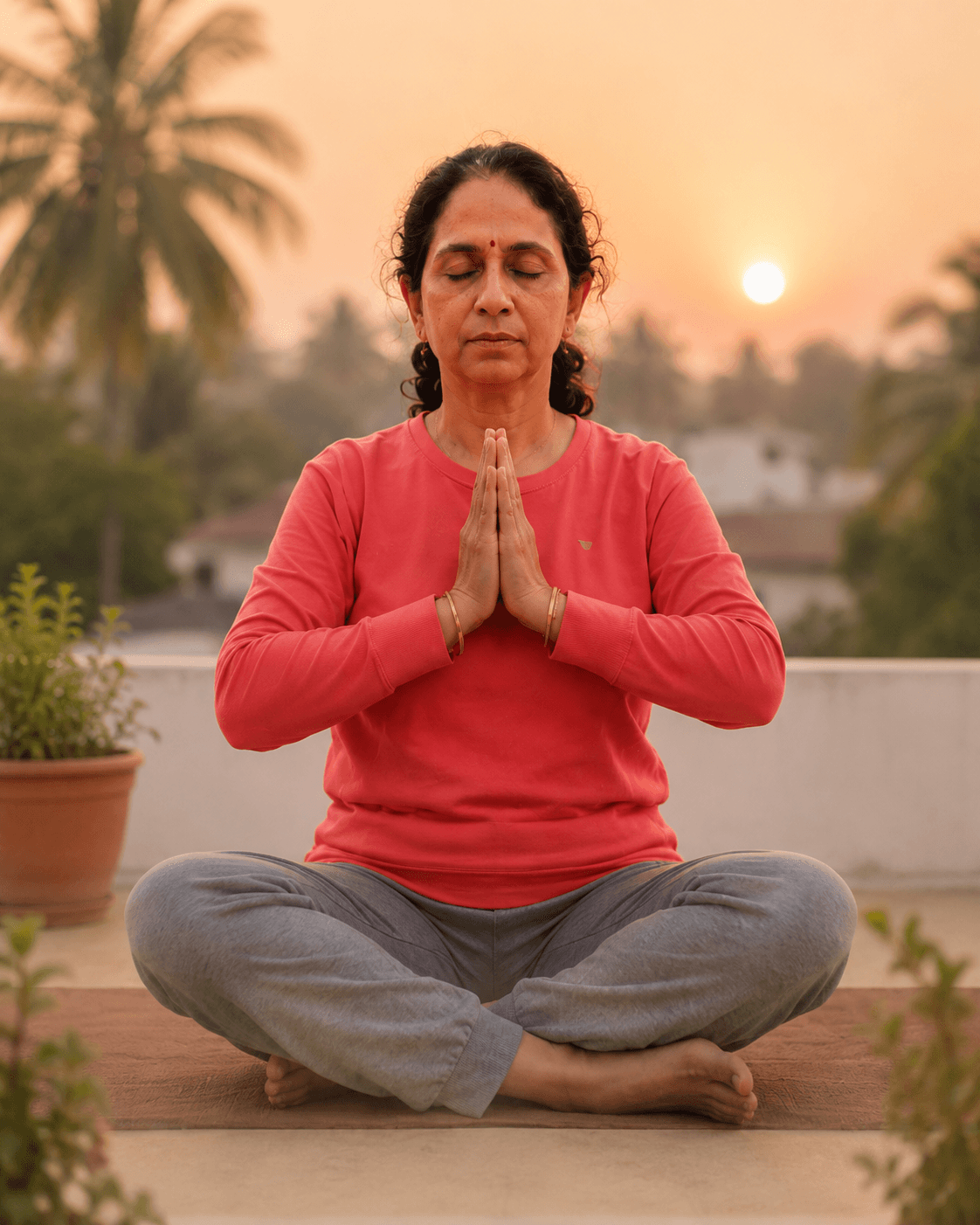 Yogi Uma Deshmukh practising a kriya in the garden